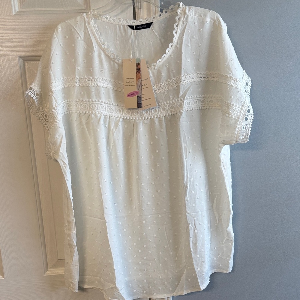 Cotton Embroidered White Eyelet Peasant Blouse